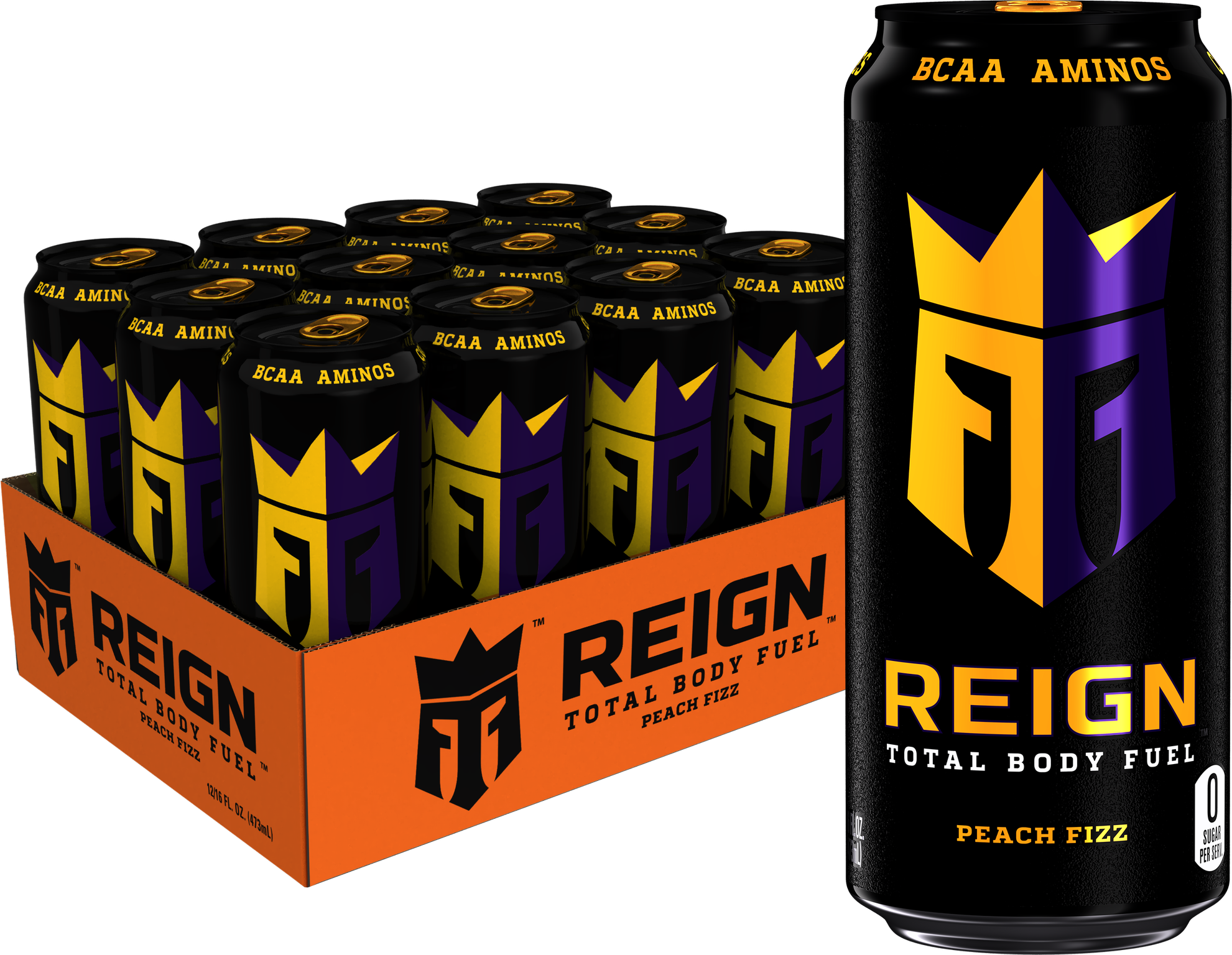 REIGN Peach Fizz Energy Drink 12 x 500ml - Out of Date