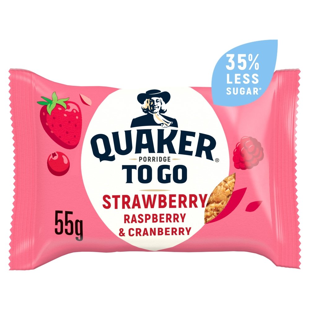 Quaker Oats Porridge To Go Bar Straw/Rasp/Cranberry 12 x 55g - Out of Date