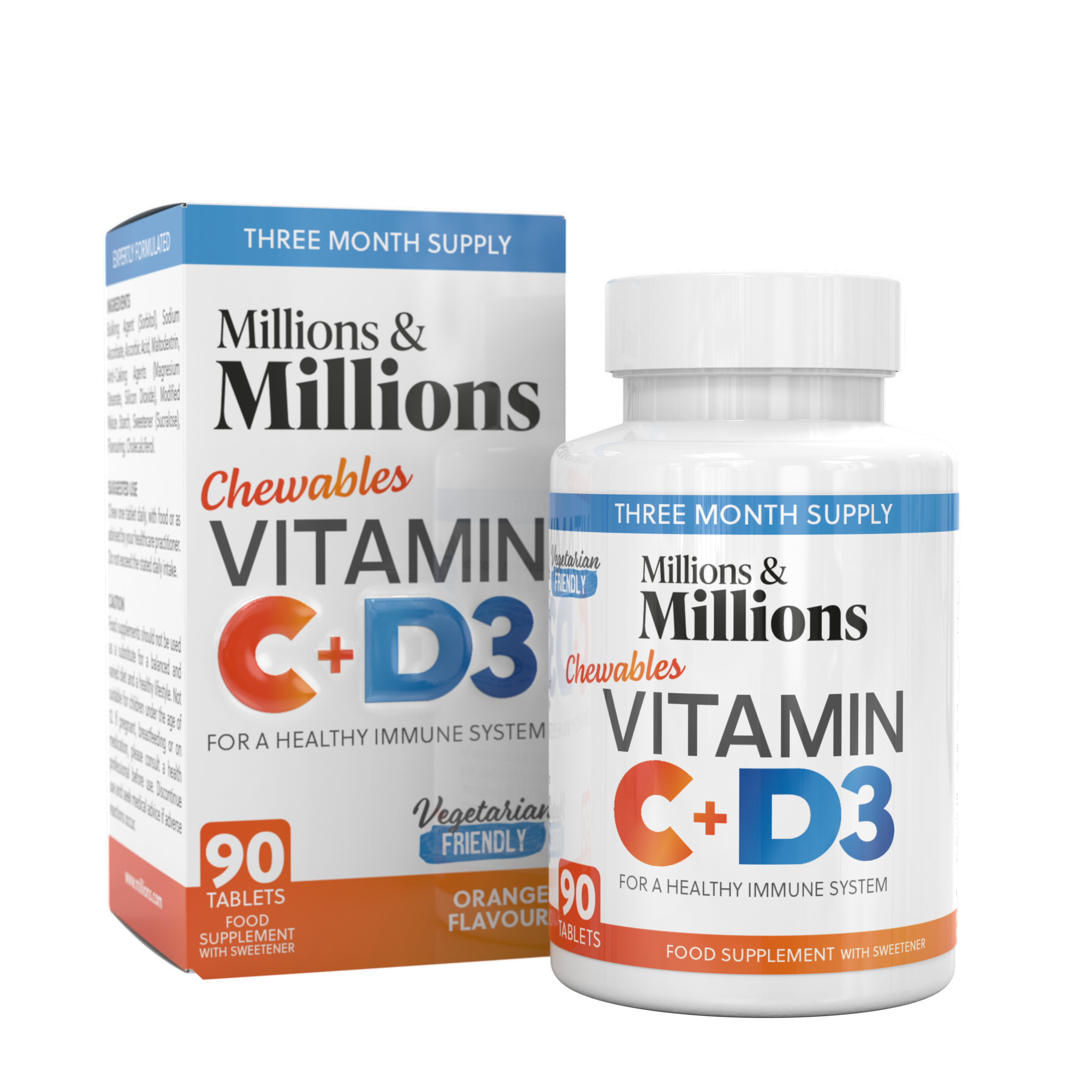 Millions & Millions Vitamin C + Vitamin D3 (Box) 8 x 90 Tabs - Out of Date